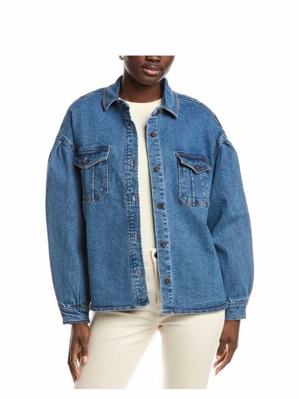 French Connection Blue Denim Oversized Button-Up Jacket